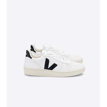 Veja V-10 LEATHER Women's Sneakers White/Black | NZ 663MQZ